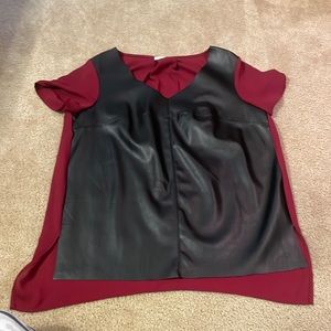 Womens faux leather and burgundy top